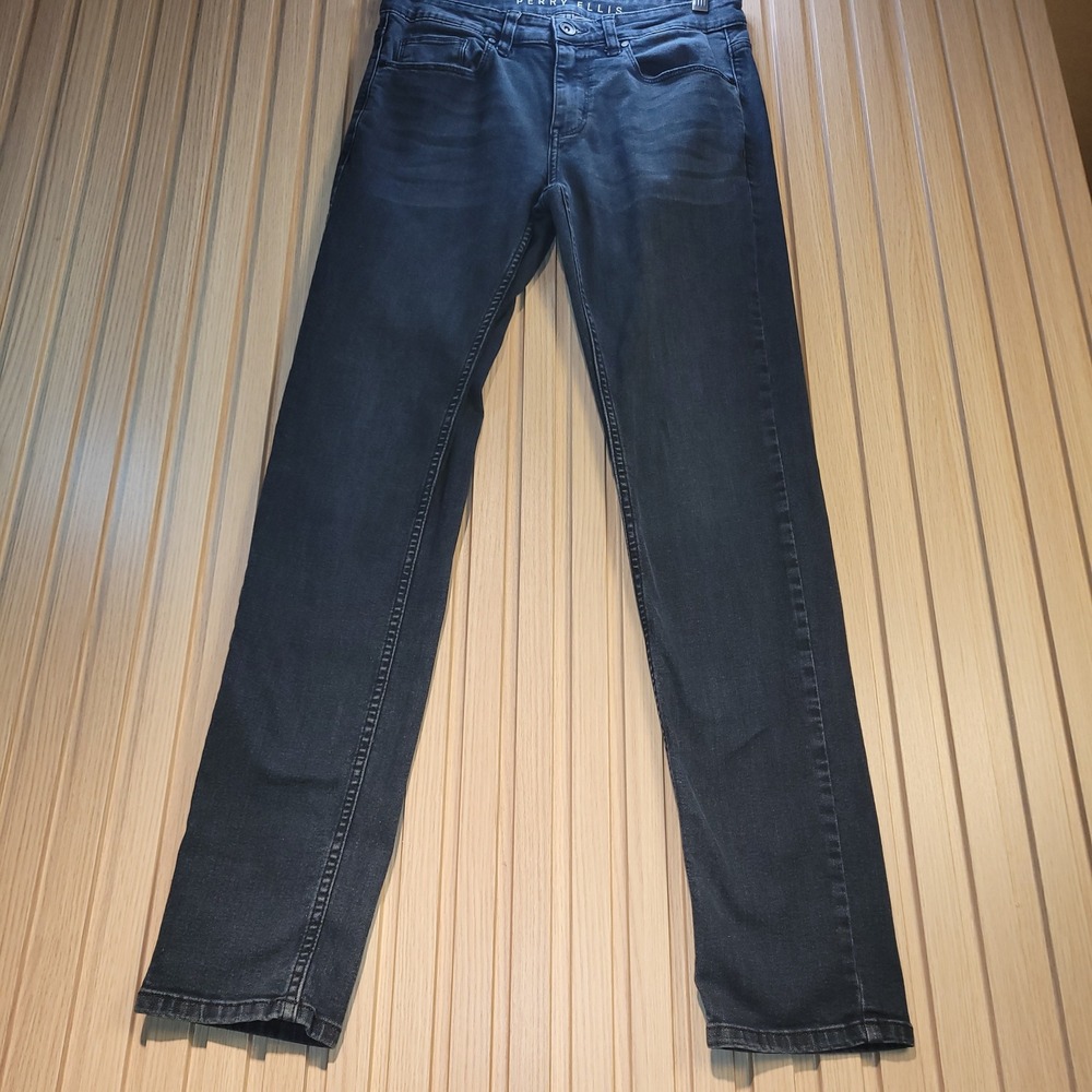 Perry Ellis Mens Slim Fit Dark Wash Denim Jeans Blue 30x30